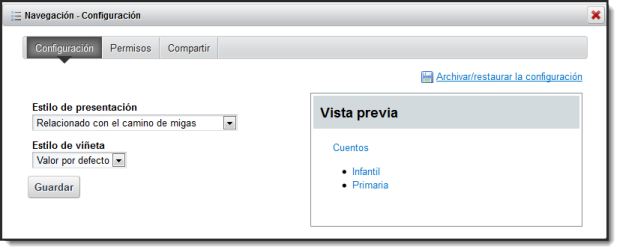 Configuración navegación