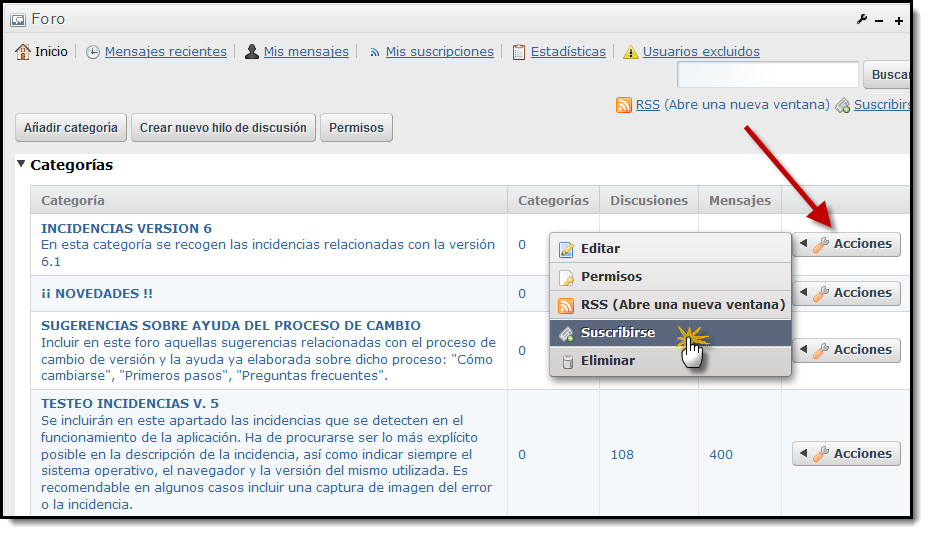 Foro. Suscripción a una Categoría
