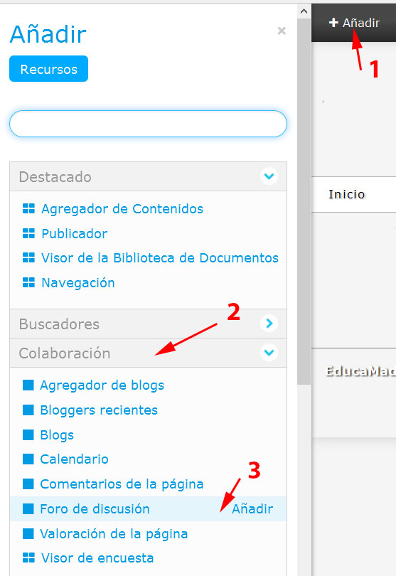 Añadir un foro a una página