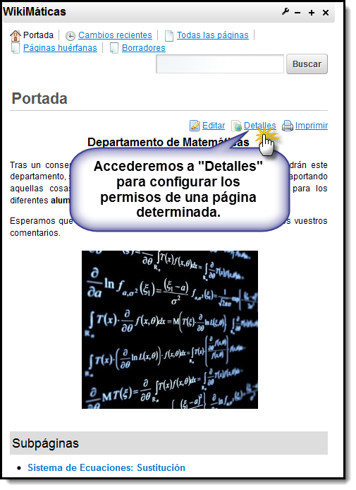 Wiki. Acceso a Permisos de Páginas