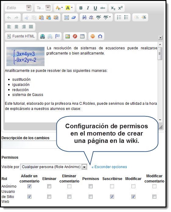 wiki. permisos página en creación